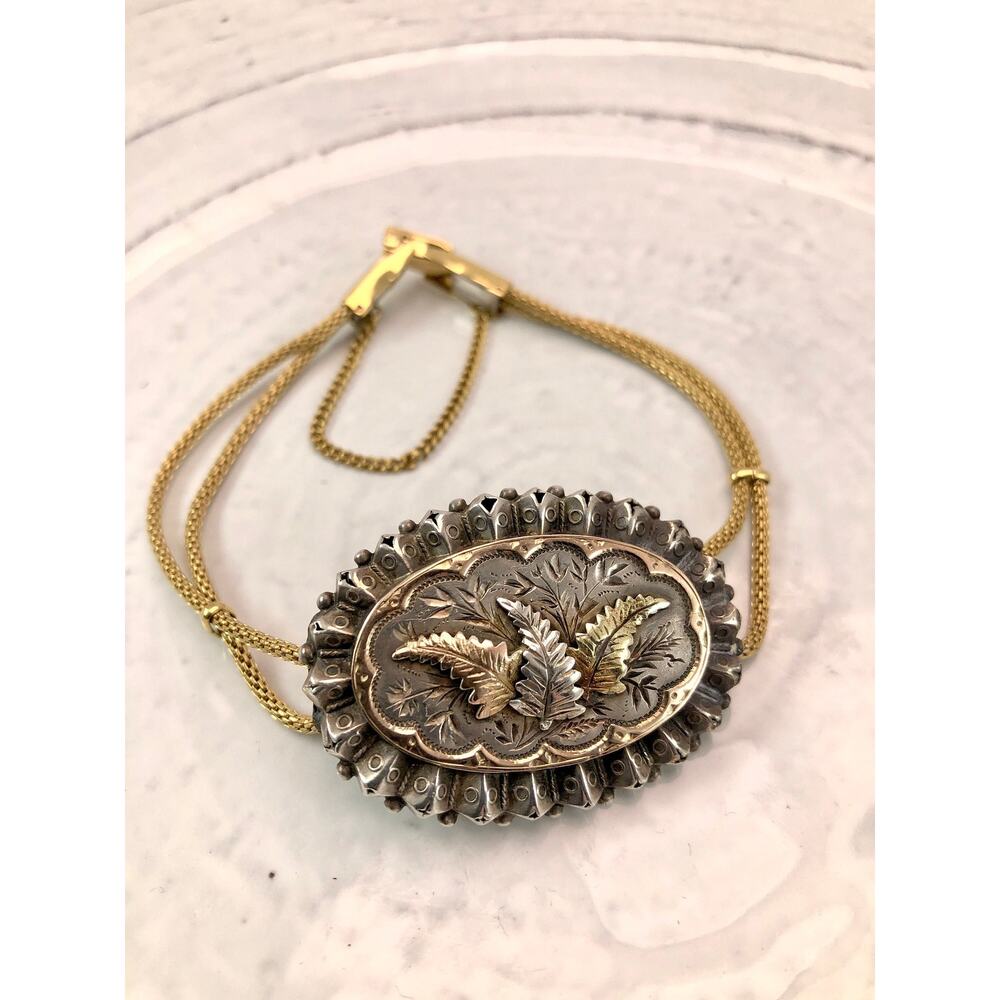 Antique English Sterling Silver/Gold Pendant Bracelet, Vintage Watchband, 1880's